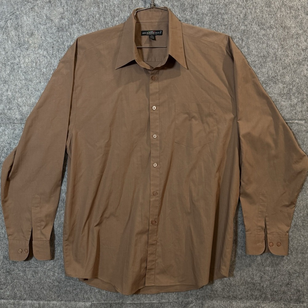 Mansenee Dress Shirt Men XL Brown Long Sleeve Button Up Casual
